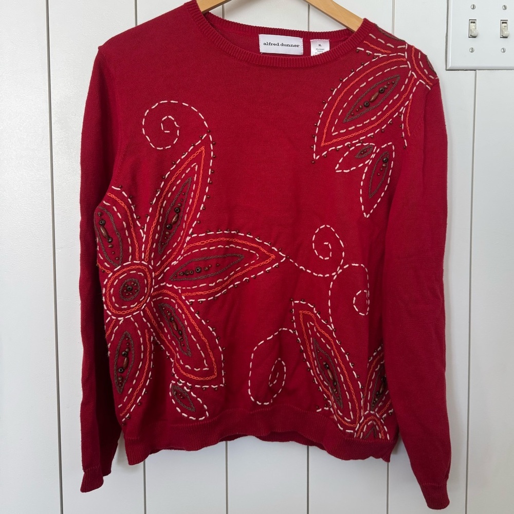 Alfred Dunner Red Embroidered Women's Top